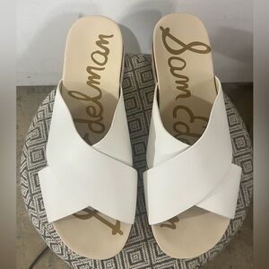 Sam Edelman White Leather Criss Cross Slide Sandals 8.5 Platform
